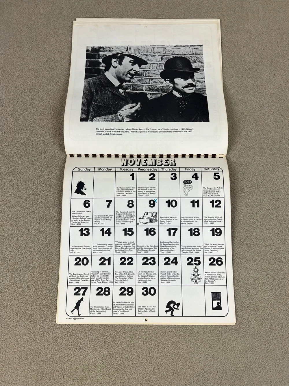 Sherlock Holmes 1977 Wall Calendar - Brown Sepia